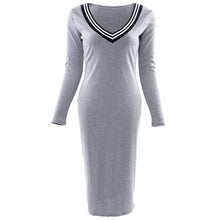 Sexy Bodycon Dress Deep V Knitted Dress Women Long Sleeve Slim Casual Dress Elegant Midi Pencil Party Dresses Plus Size