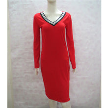 Sexy Bodycon Dress Deep V Knitted Dress Women Long Sleeve Slim Casual Dress Elegant Midi Pencil Party Dresses Plus Size