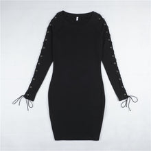 Sexy Bodycon Dress Lace Up Sleeve Knitted Dress Long Sleeve Basic Dresses Slim Dress For Women