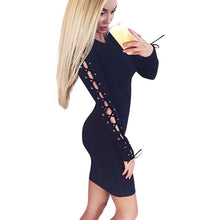 Sexy Bodycon Dress Lace Up Sleeve Knitted Dress Long Sleeve Basic Dresses Slim Dress For Women