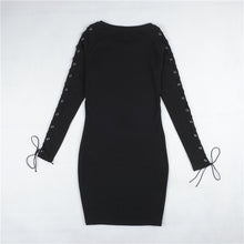 Sexy Bodycon Dress Lace Up Sleeve Knitted Dress Long Sleeve Basic Dresses Slim Dress For Women