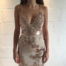 Sexy Bodycon Dress Strap Sequin Party Dress Robe Femme Deep V Slim Night Party Club Dresses Women Ladies Backless Dress
