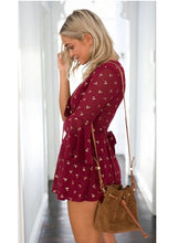 Sexy Bronzing golden flower Jumpsuit Women Deep V neck flare Sleeve Bandage waist Short Pants Chiffon Romper Overalls