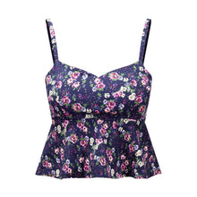 Sexy Bustier Crop Top Floral Print Strap Crop Top Ruffle Padded Bra