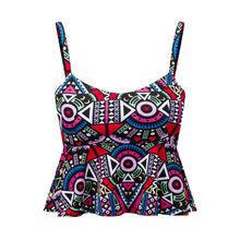 Sexy Bustier Crop Top Floral Print Strap Crop Top Ruffle Padded Bra