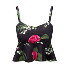Sexy Bustier Crop Top Floral Print Strap Crop Top Ruffle Padded Bra