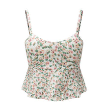 Sexy Bustier Crop Top Floral Print Strap Crop Top Ruffle Padded Bra