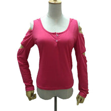 Sexy Button Low Cut Tee Shirt Femme Long Sleeve Off Shoulder T Shirt Casual Top Tees Cut Sleeve T Shirt Women Ropa Mujer