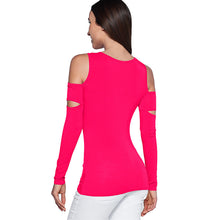 Sexy Button Low Cut Tee Shirt Femme Long Sleeve Off Shoulder T Shirt Casual Top Tees Cut Sleeve T Shirt Women Ropa Mujer