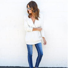 Sexy Casual Knitted Sweaters Woman Knitting Sweaters V Neck Cross Solid Loose Sweater Pullovers GV393