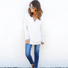 Sexy Casual Knitted Sweaters Woman Knitting Sweaters V Neck Cross Solid Loose Sweater Pullovers GV393