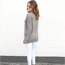 Sexy Casual Knitted Sweaters Woman Knitting Sweaters V Neck Cross Solid Loose Sweater Pullovers GV393