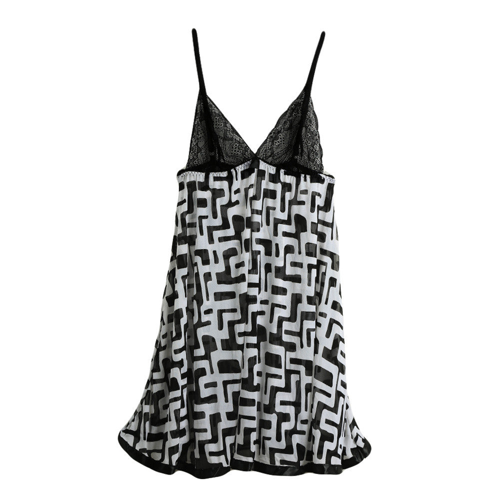 sexy-costumes-women-babydoll-dress-stone-print-lace-sheer-mesh-spaghetti-strap-sleepwear-nightgown-sexy-lingerie-with-g-string BBL