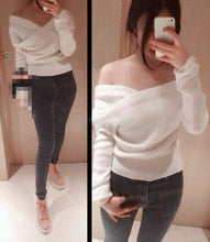 Sexy Cross V neck off the shoulder Pullover Sweater Women Crop Top Novelty Irregular Slash neck Knitted Jumper Knitwear 5 colors