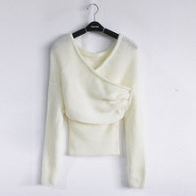 Sexy Cross V neck off the shoulder Pullover Sweater Women Crop Top Novelty Irregular Slash neck Knitted Jumper Knitwear 5 colors