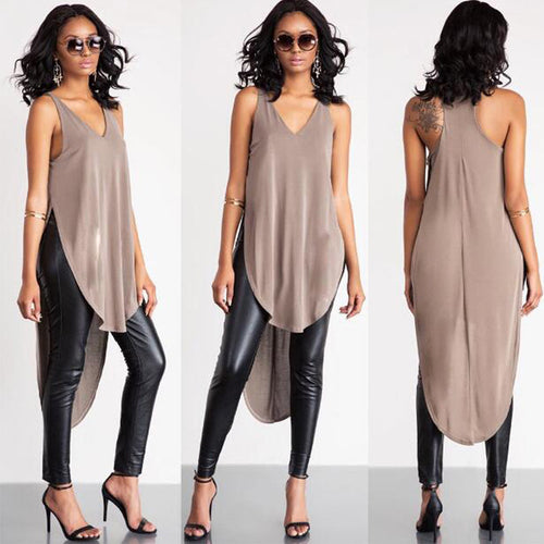 Sexy Deep V Neck Loose Dress Women Irregular Dress Sleeveless Tank Dress Side Split Dresses For Women