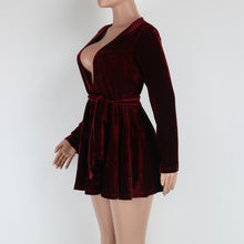 Sexy Deep V Neck Women Dress Long Sleeve Velvet Party Dresses Slim A-line Dress Wine Red Mini Robe Femme