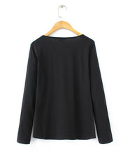 Sexy Deep V neck Hollow Out Cross Straps T-Shirt Black Trendy Women Slim fit Long Sleeve Tee Tops