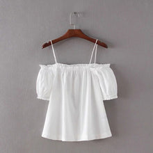 Sexy Elastic Slash Neck Off shoulder Shirt Women Short Sleeve Short White Blouse haut camisa ropa chemise femme s m l