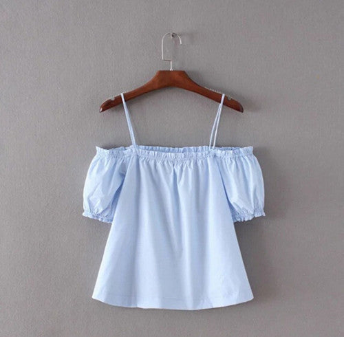 Sexy Elastic Slash Neck Off shoulder Shirt Women Short Sleeve Short White Blouse haut camisa ropa chemise femme s m l