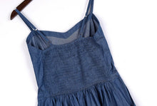 Sexy Ethnic Embroidery Floral Thin Denim Short Jumpsuit Back Elastic Sling Slim Rompers Playsuits Overalls blue