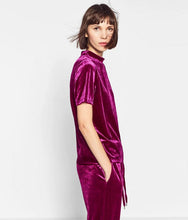 Sexy Half Turtleneck Velvet Sportswear Sets Woman Short Sleeve Sweatshirt Casual Tracksuit Wine red