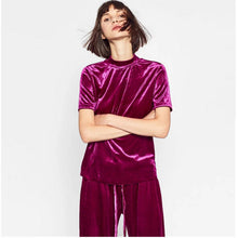 Sexy Half Turtleneck Velvet Sportswear Sets Woman Short Sleeve Sweatshirt Casual Tracksuit Wine red