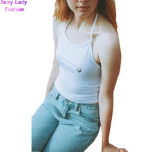 Sexy Halter Embroidery ET Aliens Camis Brandy Melville crop Top Camisetas Tank Vest Halter Straps Tee white
