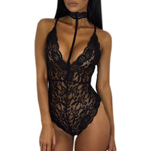 Sexy Halter Lace Bodysuit Women Sleeveless Deep V-Neck Jumpsuits Solid Elegant Sexy Bodycon Jumpsuit Romper Plus Sizze GV494