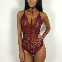 Sexy Halter Lace Bodysuit Women Sleeveless Deep V-Neck Jumpsuits Solid Elegant Sexy Bodycon Jumpsuit Romper Plus Sizze GV494