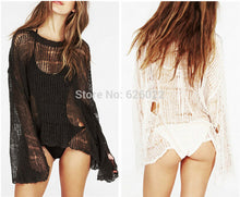 Sexy Hole Sweater Asymetric Hem Loose Knitted Crochet Heart shape Hollow out Thin Knit Sweater Jumper Tops