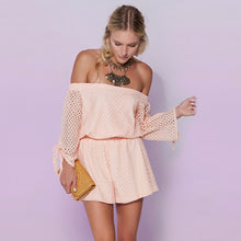 Sexy Hollow Out Lace Jumpsuit Cute Slash Neck Off Shoulder Rompers Womens Jumpsuit White Overalls Strapless Bow Women Playsuit