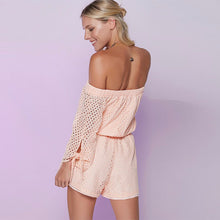 Sexy Hollow Out Lace Jumpsuit Cute Slash Neck Off Shoulder Rompers Womens Jumpsuit White Overalls Strapless Bow Women Playsuit