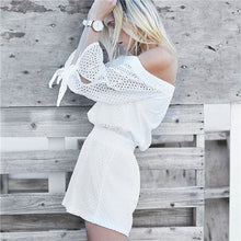 Sexy Hollow Out Lace Jumpsuit Cute Slash Neck Off Shoulder Rompers Womens Jumpsuit White Overalls Strapless Bow Women Playsuit