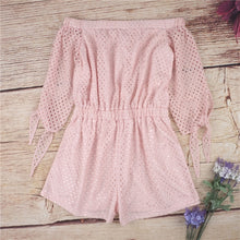 Sexy Hollow Out Lace Jumpsuit Cute Slash Neck Off Shoulder Rompers Womens Jumpsuit White Overalls Strapless Bow Women Playsuit
