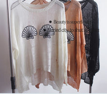 Sexy Hollow out Hole Shell Sequins Sweater Mermaid Irregular Hem Flare sleeve Loose Knitted Crochet Sweater Tops 3 colors