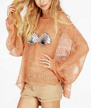 Sexy Hollow out Hole Shell Sequins Sweater Mermaid Irregular Hem Flare sleeve Loose Knitted Crochet Sweater Tops 3 colors