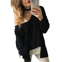 Sexy Knitted Women Sweaters Sweaters Pullover V Neck Long Sleeve Asymmetric Loose Warm Sweaters GV389