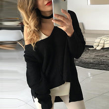 Sexy Knitted Women Sweaters Sweaters Pullover V Neck Long Sleeve Asymmetric Loose Warm Sweaters GV389