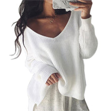 Sexy Knitted Women Sweaters Sweaters Pullover V Neck Long Sleeve Asymmetric Loose Warm Sweaters GV389