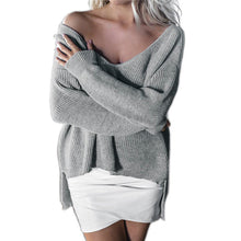 Sexy Knitted Women Sweaters Sweaters Pullover V Neck Long Sleeve Asymmetric Loose Warm Sweaters GV389