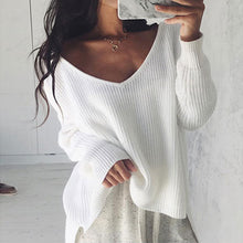 Sexy Knitted Women Sweaters Sweaters Pullover V Neck Long Sleeve Asymmetric Loose Warm Sweaters GV389