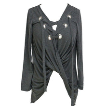 Sexy Lace Up V Neck T Shirt Women Twist Irregular Tee Shirt Femme Long Sleeve Loose Women Tops Plus Size T-shirts For Women