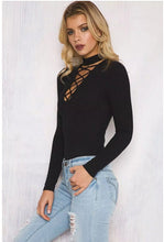 Sexy Lacing Up Halter V neck Long sleeve Bodysuit Woman Tight Short Jumpsuit Slim fit Rompers Playsuits 5 colors