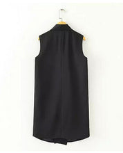 Sexy Lady Women's Solid Black Long Sleeveless Suit Vest Notch Turn down Collar Slim Long Vest Waistcoat Tops