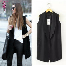 Sexy Lady Women's Solid Black Long Sleeveless Suit Vest Notch Turn down Collar Slim Long Vest Waistcoat Tops