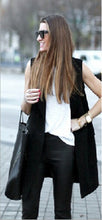 Sexy Lady Women's Solid Black Long Sleeveless Suit Vest Notch Turn down Collar Slim Long Vest Waistcoat Tops