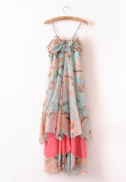 Sexy MAXI Women's BOHEMIAN Printed Floral Spaghetti Strap Long Chiffon Dresses Gisele Long Dress Ethnic Free ship