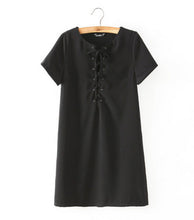 Sexy Metal Eyelets Panelled Lace Up Dress Woman V neck Short sleeve Shift Dresses black Wine red Army green 3 colors