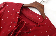 Sexy Metal Eyelets Panelled Lace Up Dress Woman V neck Star Print Chiffon Flare sleeve Loose Shift Dresses Pullovers